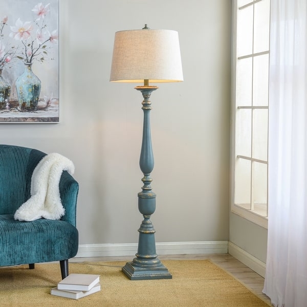Floor Lamp with Spindle Base and Weathered Blue Finish