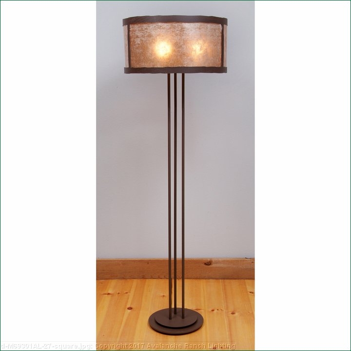Floor Lamp with Triple Pole Stem and Rustic Mica Shade