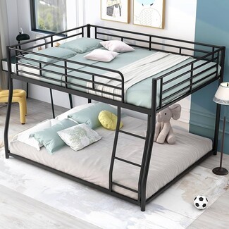 Floor Level Bunk Bed, Matte Black Metal, Industrial Minimalist Style