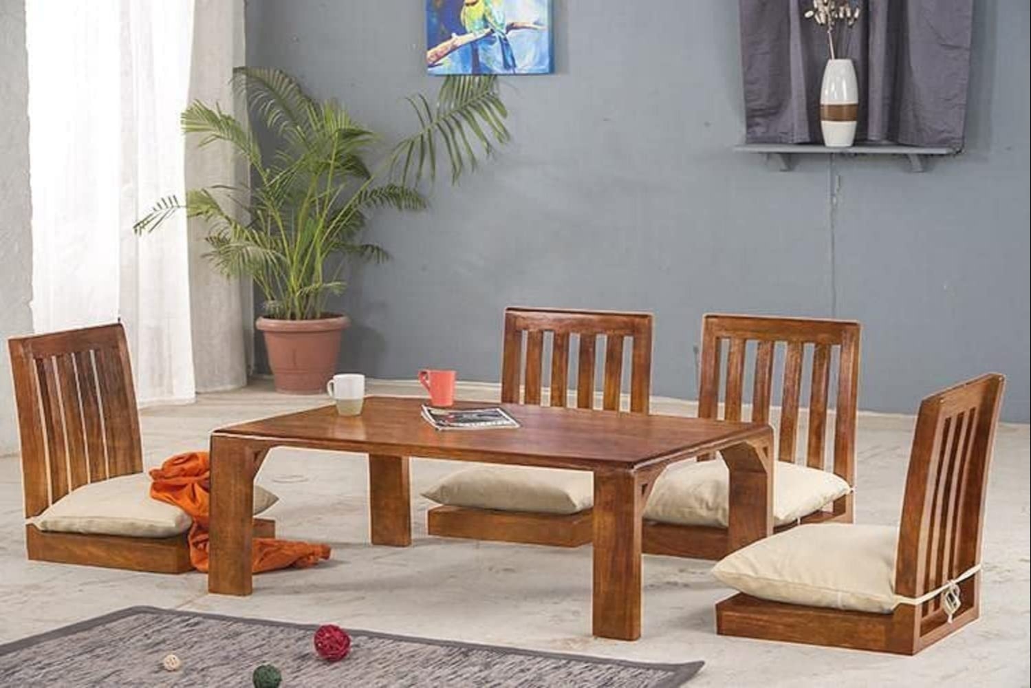 Floor Level Low Dining Set with Slat Back Design