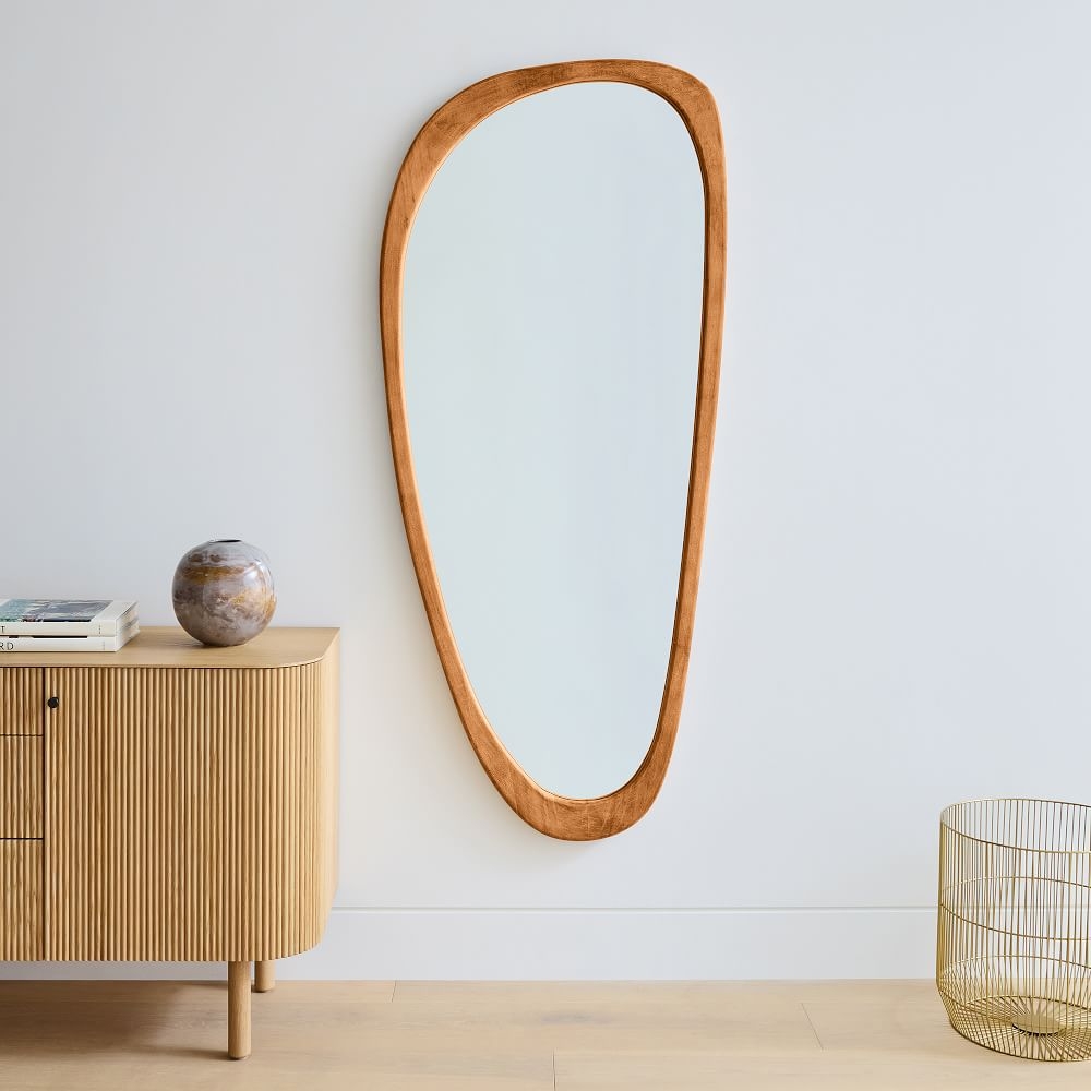 Floor Mirror: Asymmetrical Wood Frame Tapered Leg Design