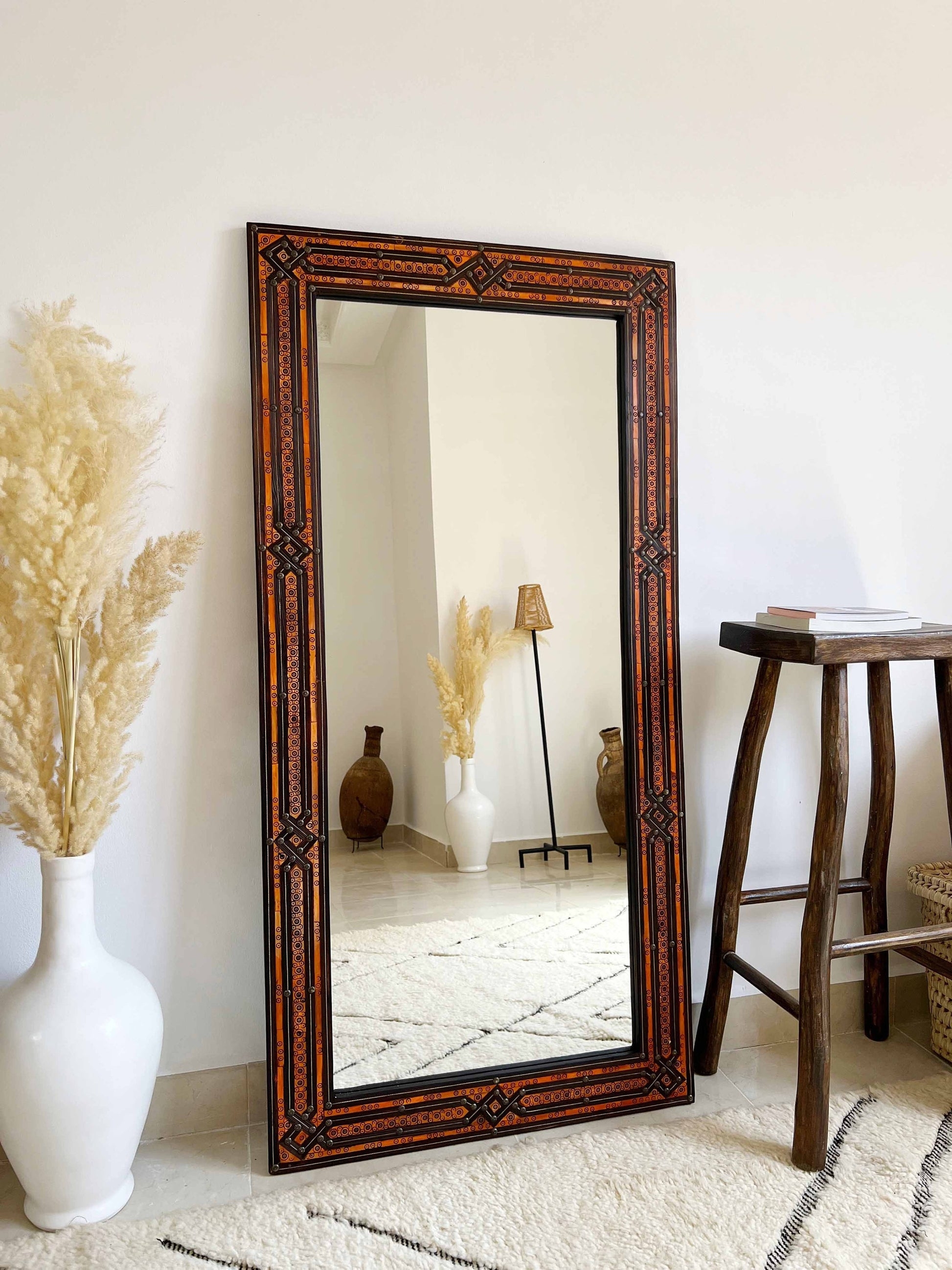 Floor Mirror Geometric Inlay Large Moroccan Style Mirror