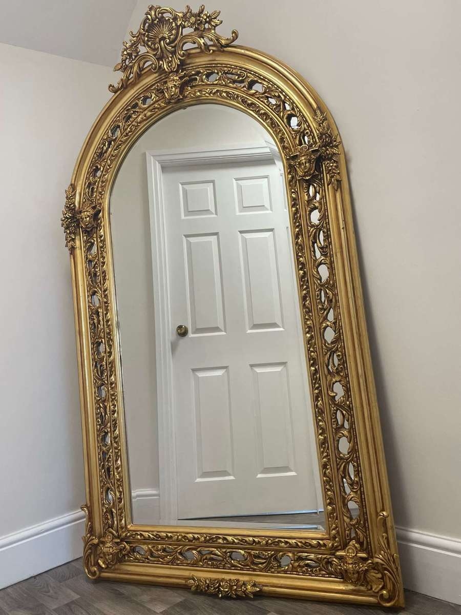 Floor Mirror Shell Crest Openwork Baroque Style Mirror
