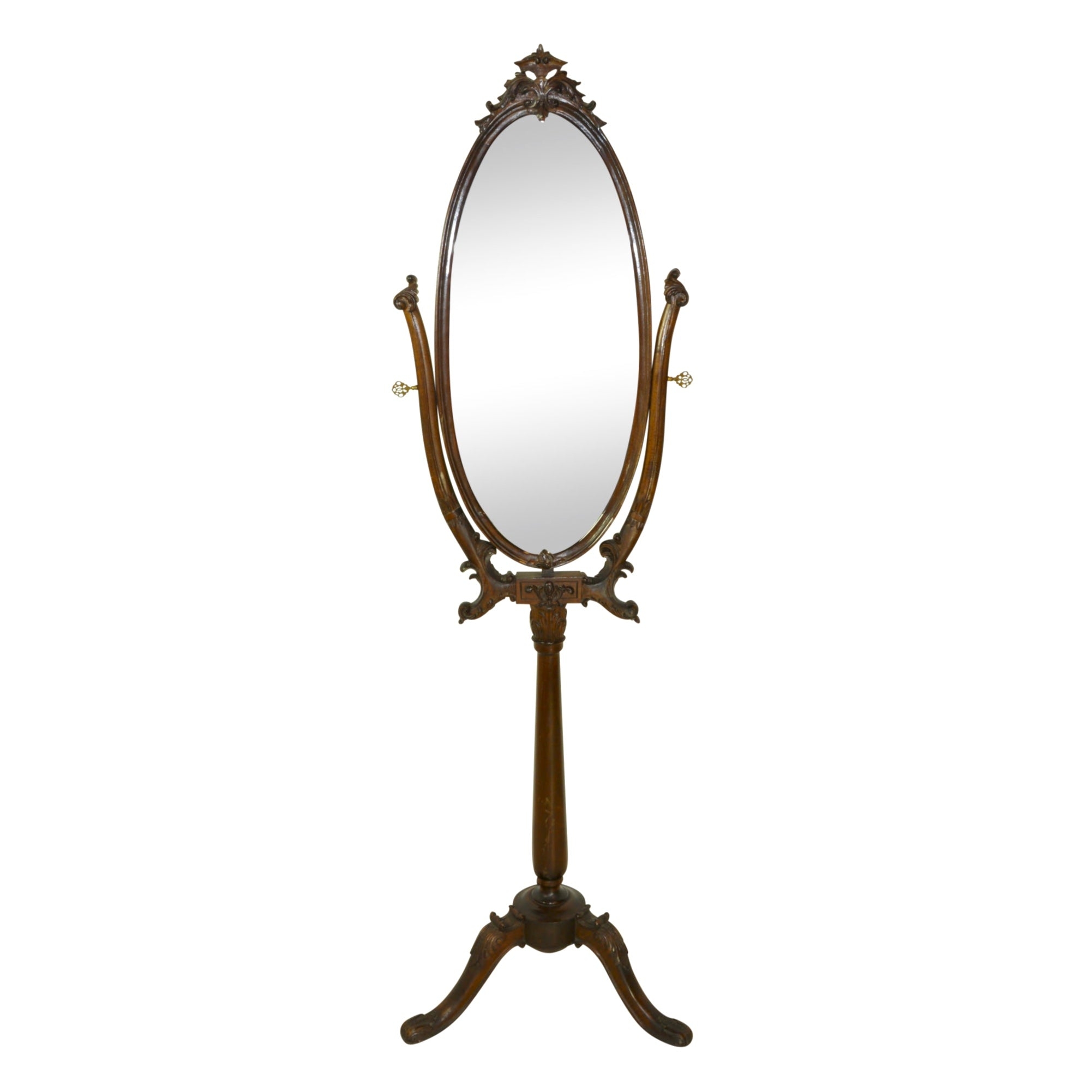 Floor Mirror Swivel Mechanism Tripod Base Dark Walnut