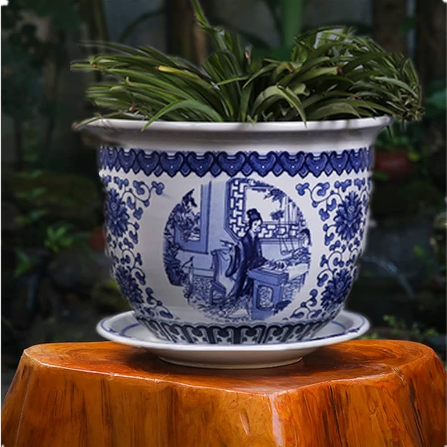 Flower Pot: Narrative Medallion Matching Tray & Oriental Blue Floral Pot