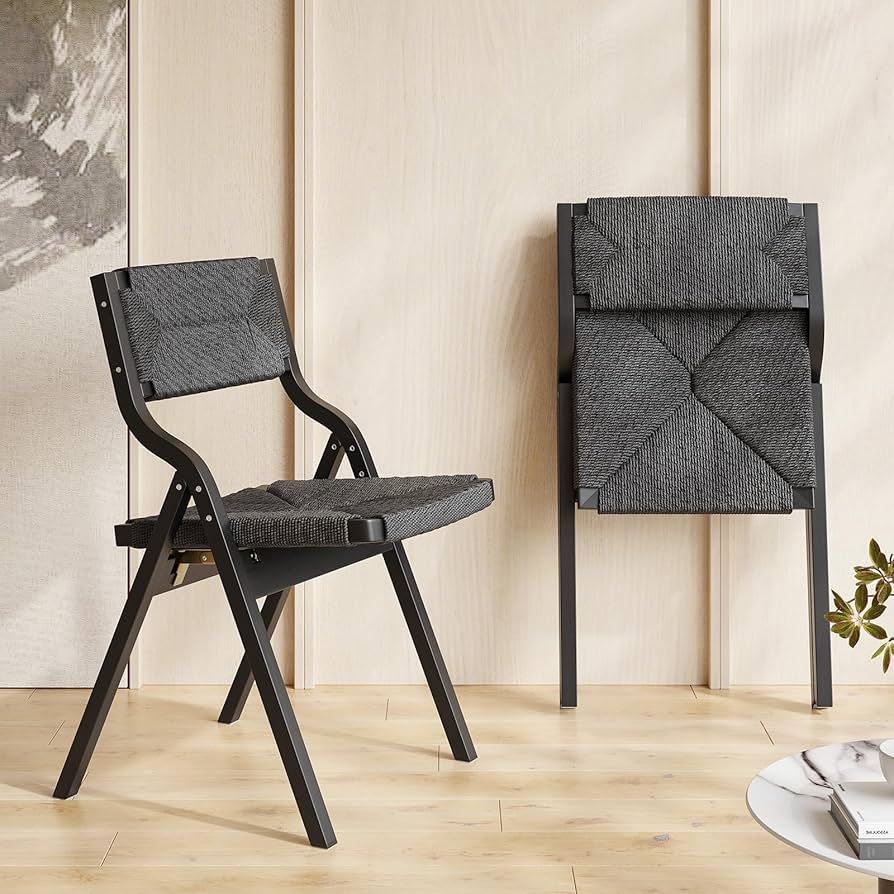 Folding Chair Woven Cord Texture Matte Black Webbing