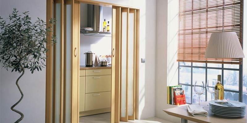 Folding Room Divider Light Wood Frosted Glass Kitchen Transition
