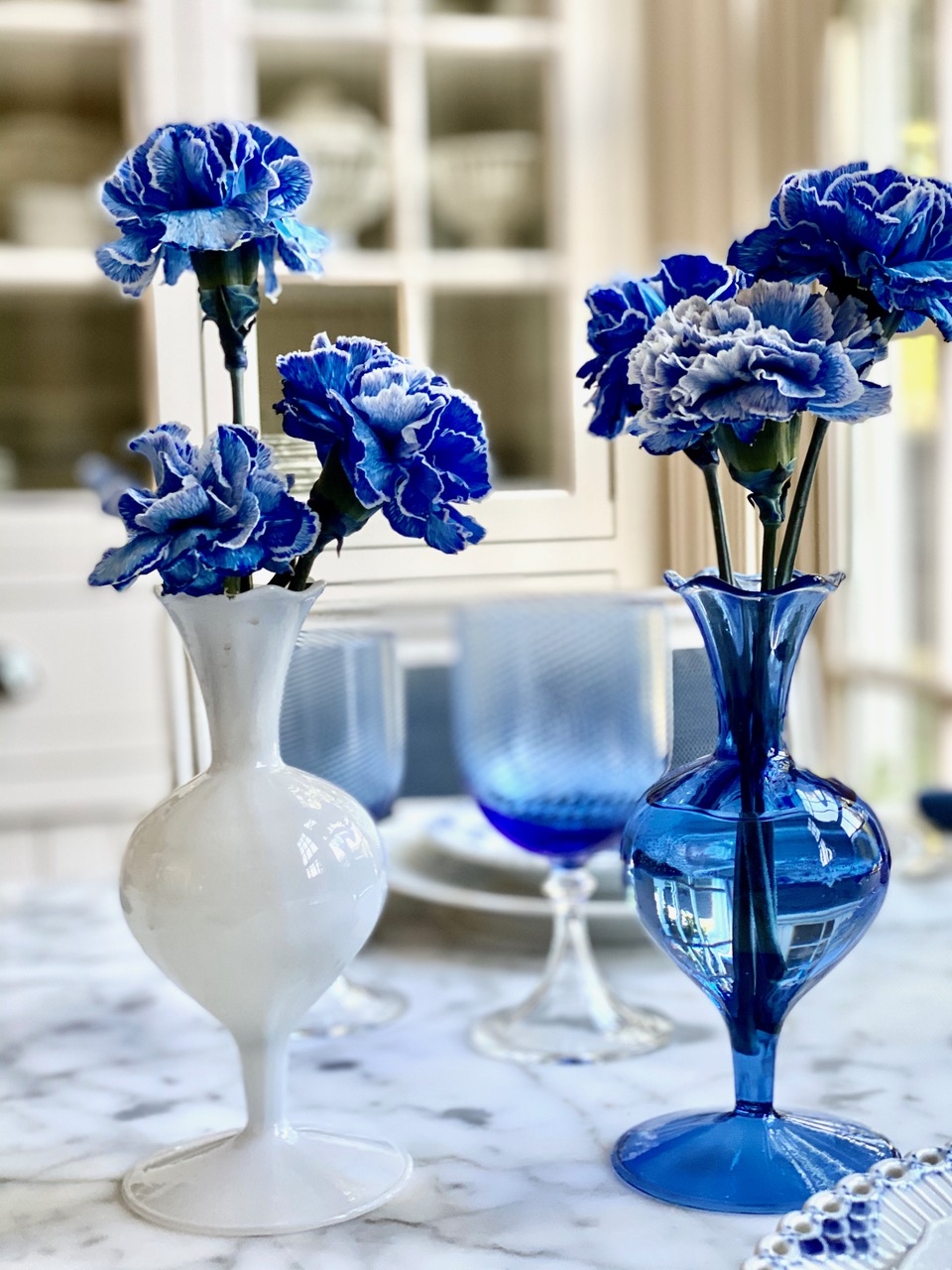 Footed Vase Wavy Rim Cobalt Blue Glass Ruffled Decor