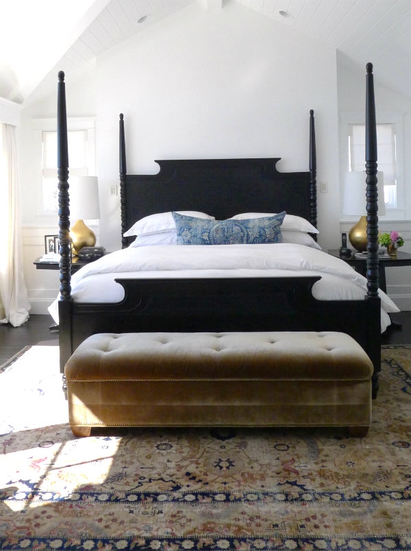 Four Poster Bed featuring Button Tufted Bench and Turned Posts