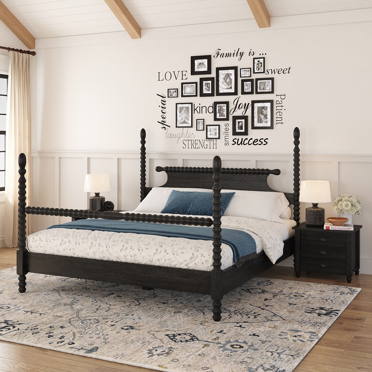 Four Poster Bed including Beaded Spindle Posts and Slats