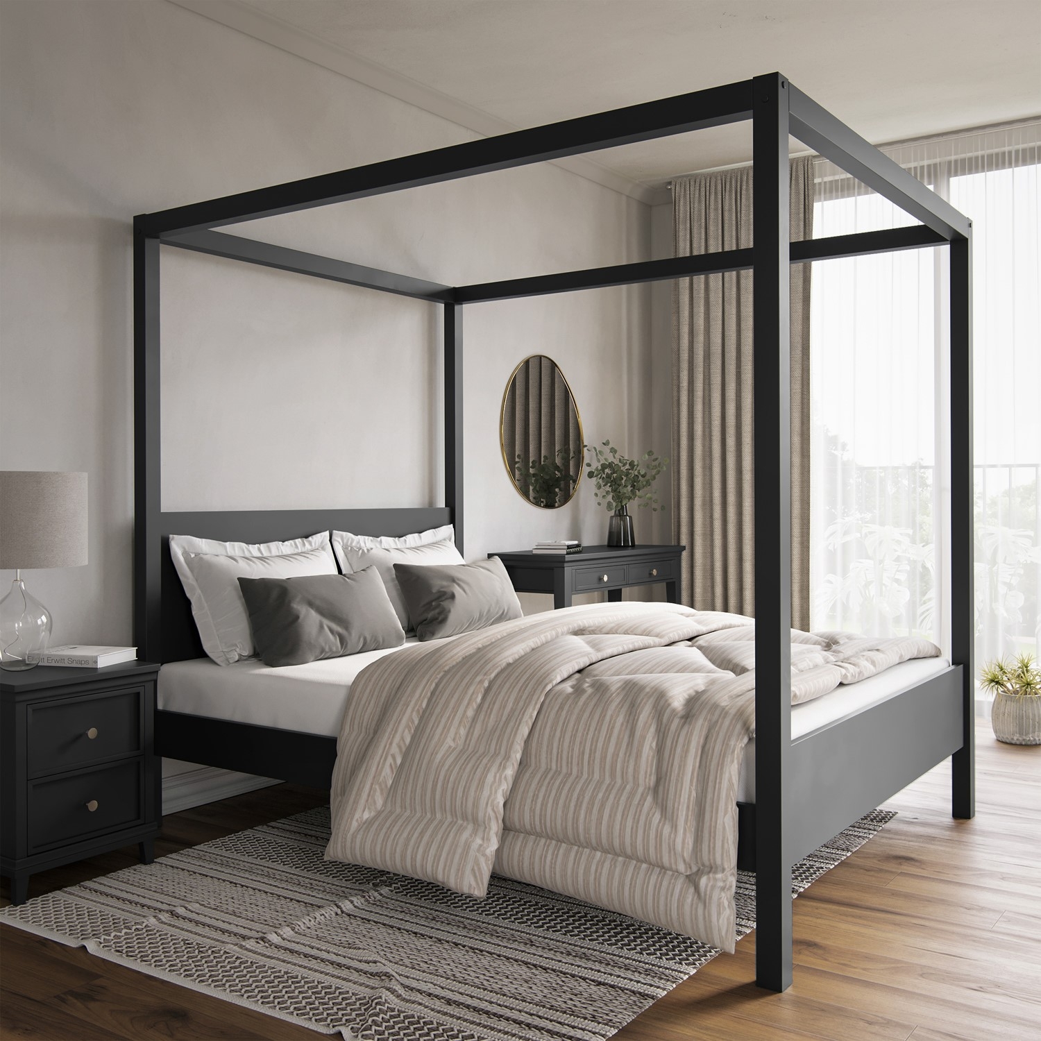 Four Poster Bed using Minimalist Canopy Frame in King Size