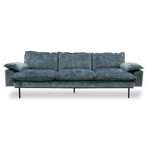 Four Seater Sofa: Slim Black Legs Petrol Blue Velvet Sofa