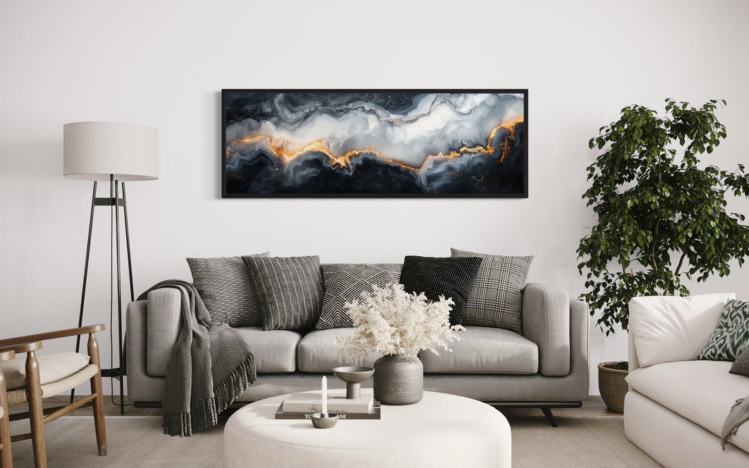 Framed Canvas Art Metallic Accents Panoramic Marble Art
