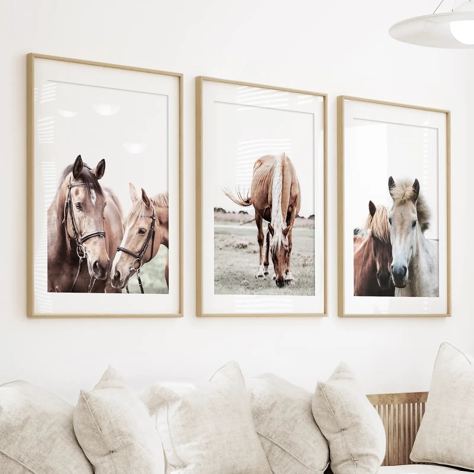 Framed Wall Art Triptych Modern Farmhouse Horse Prints