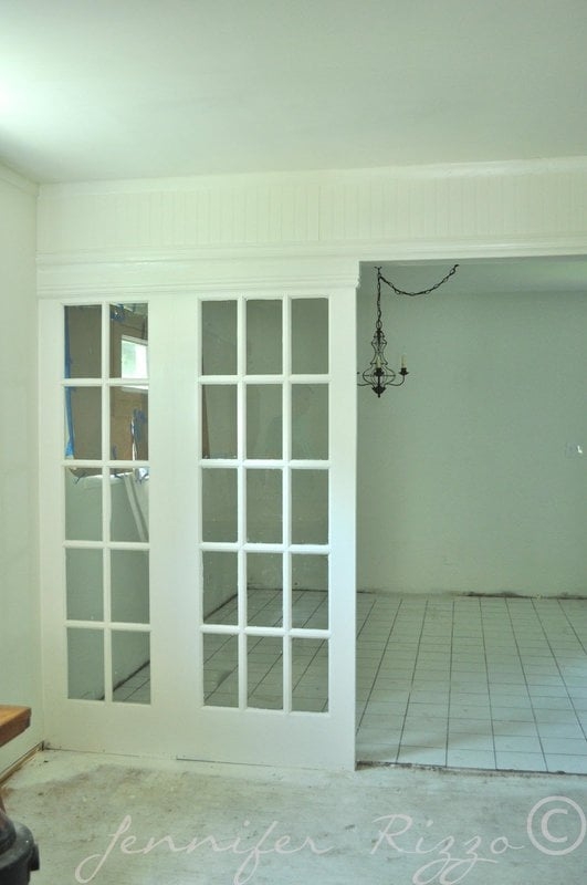 French Doors Warm White Beadboard Detail Glass Panel Room Divider