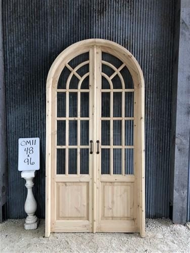 French Double Door 14 Pane Grid Unfinished Wood
