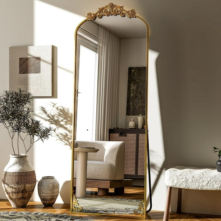 Full Length Mirror Arched Silhouette Carved Crest