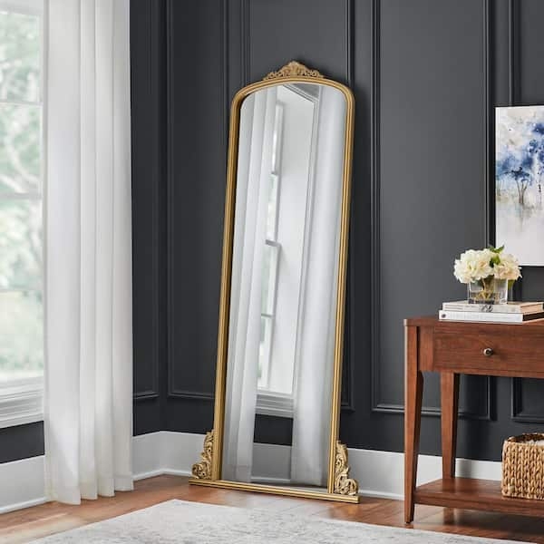 Full Length Mirror Gold Crest Arched Vintage Leaning Style