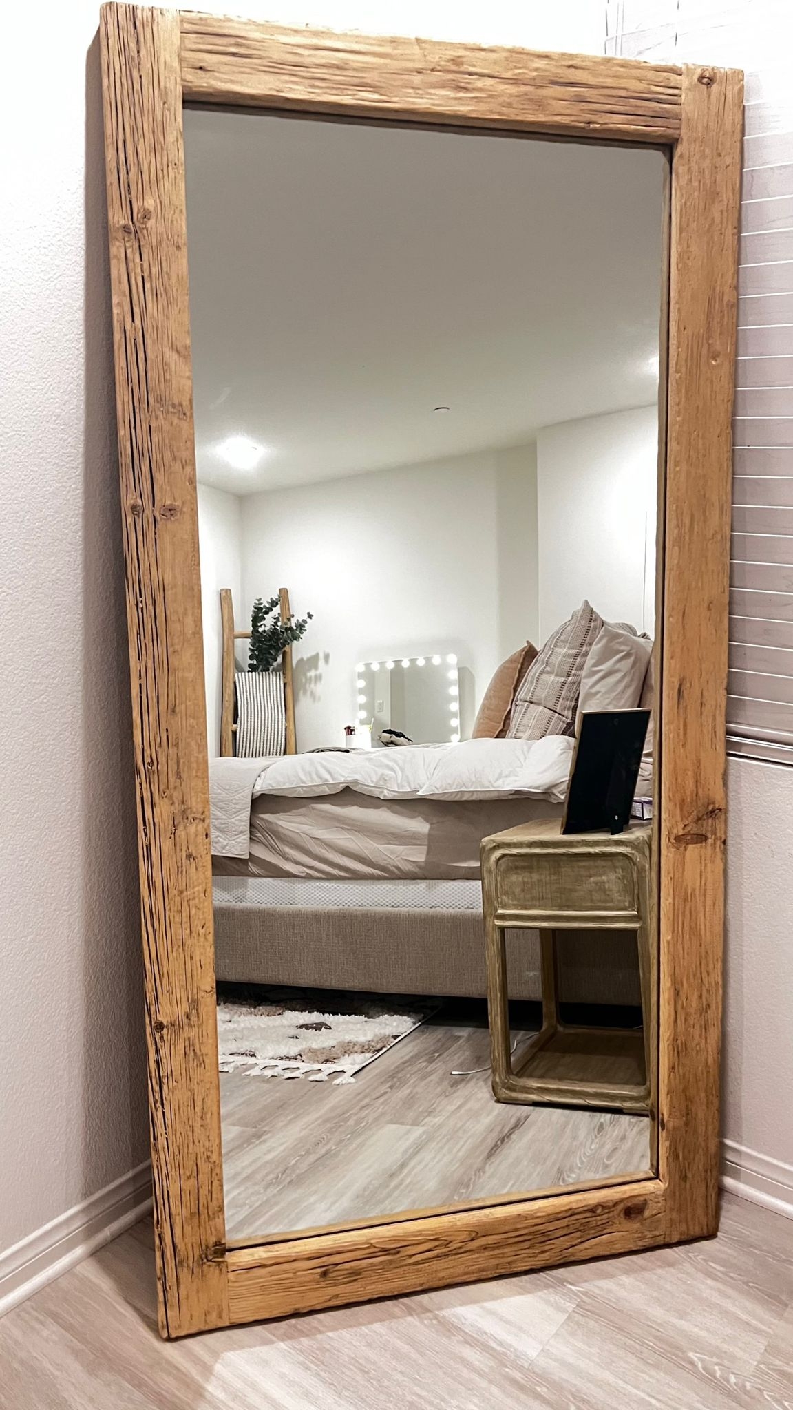 Full Length Mirror Weathered Wood Thick Frame Rustic Style