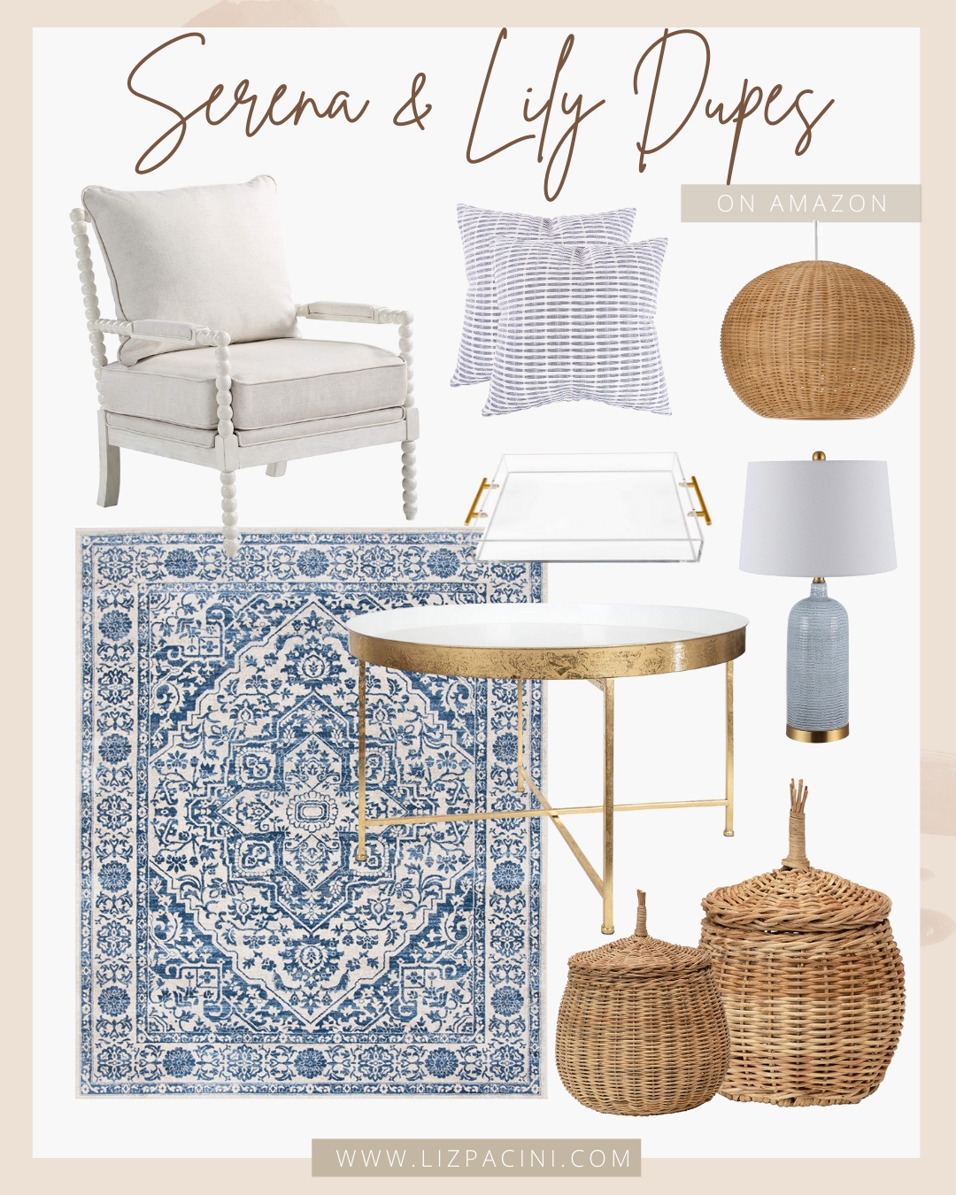 Furniture Set: Bobbin Legs with Navy and White Medallion Rug