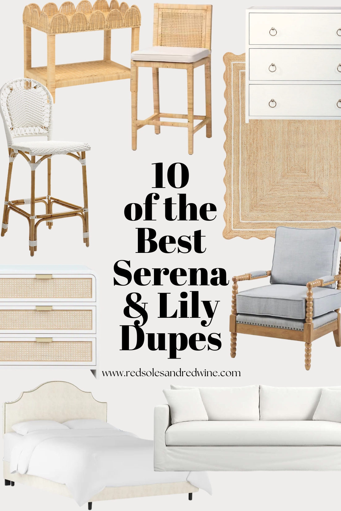 Furniture Set with Scalloped Detailing and Scalloped Rattan Accents
