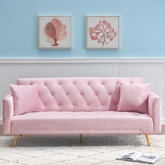 Futon Sofa Pink Velvet Tufted Futon Blush Pink Gold Leg