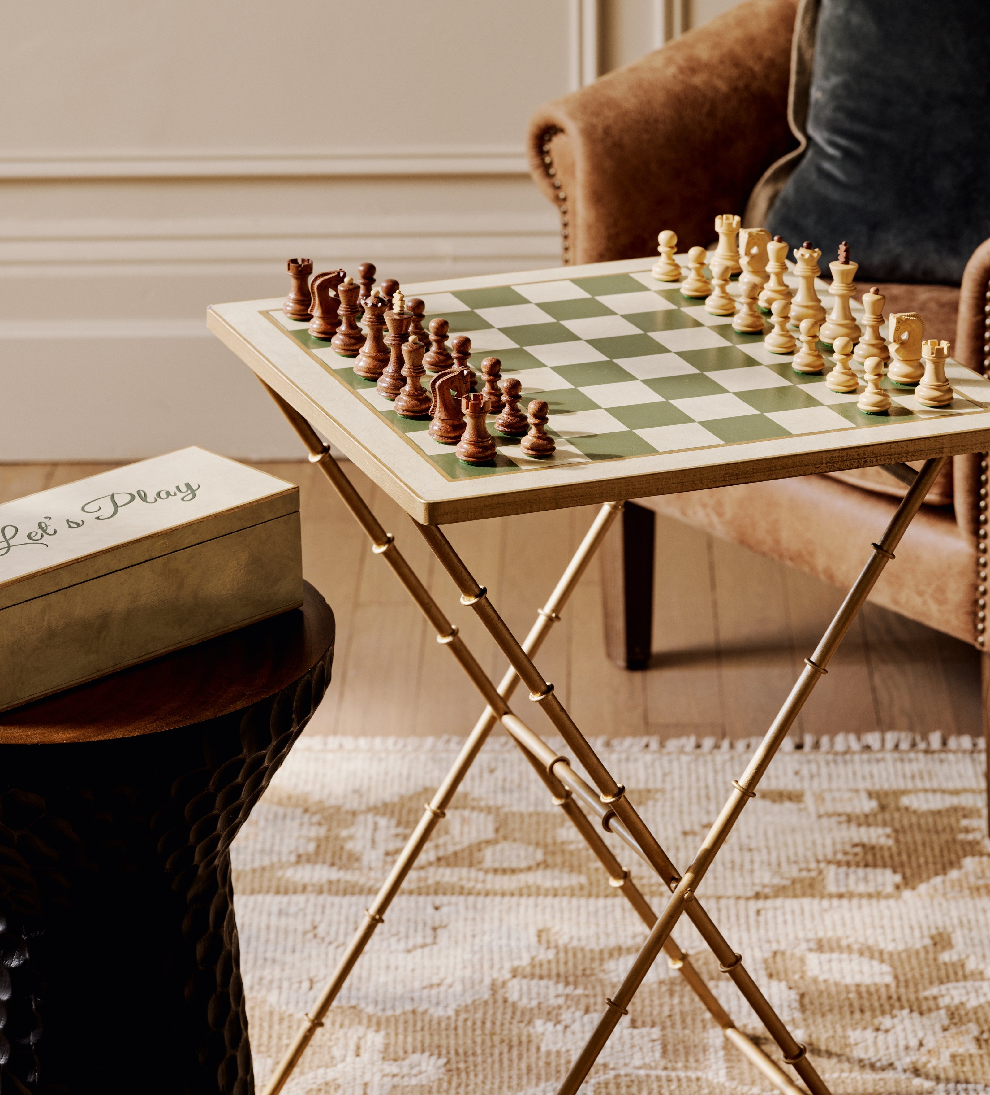 Game Table: Folding Bamboo Chess Table Green Top