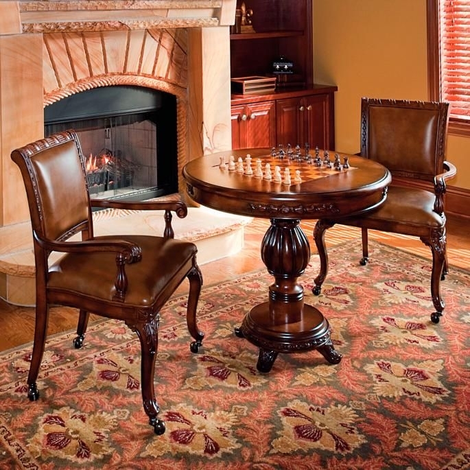 Game Table Set: Classic Leather Game Chair Casters