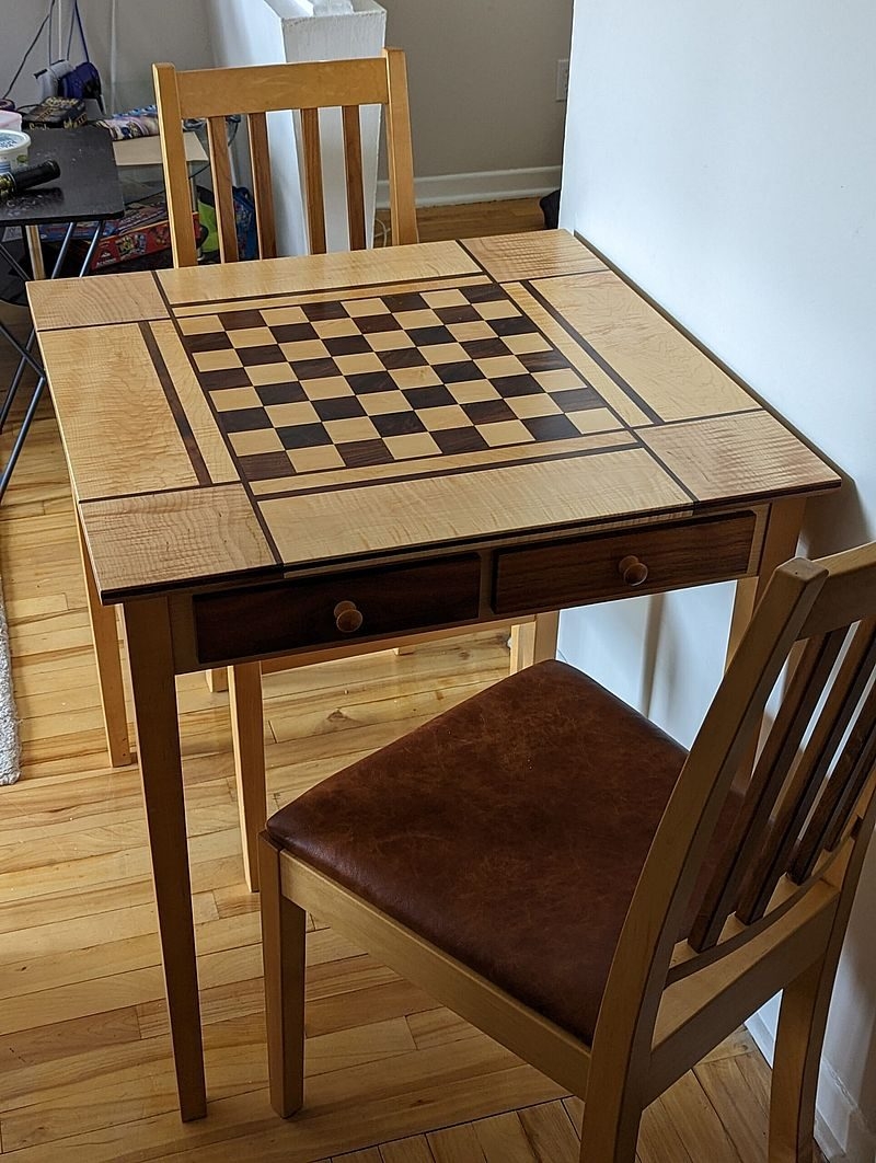 Game Table Set: Handcrafted Chess Table Curly Grain