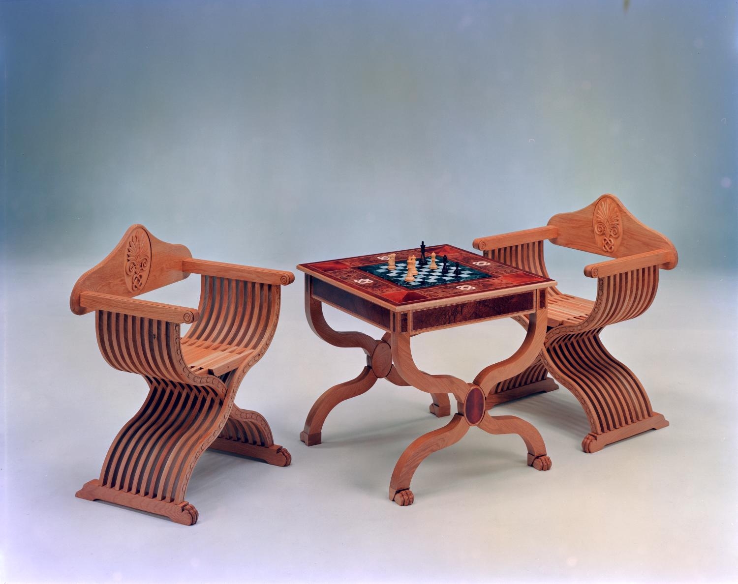 Game Table Set: Savonarola Style Set Inlaid Table