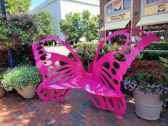 Garden Bench Hot Pink Metal Laser-Cut Out Seat
