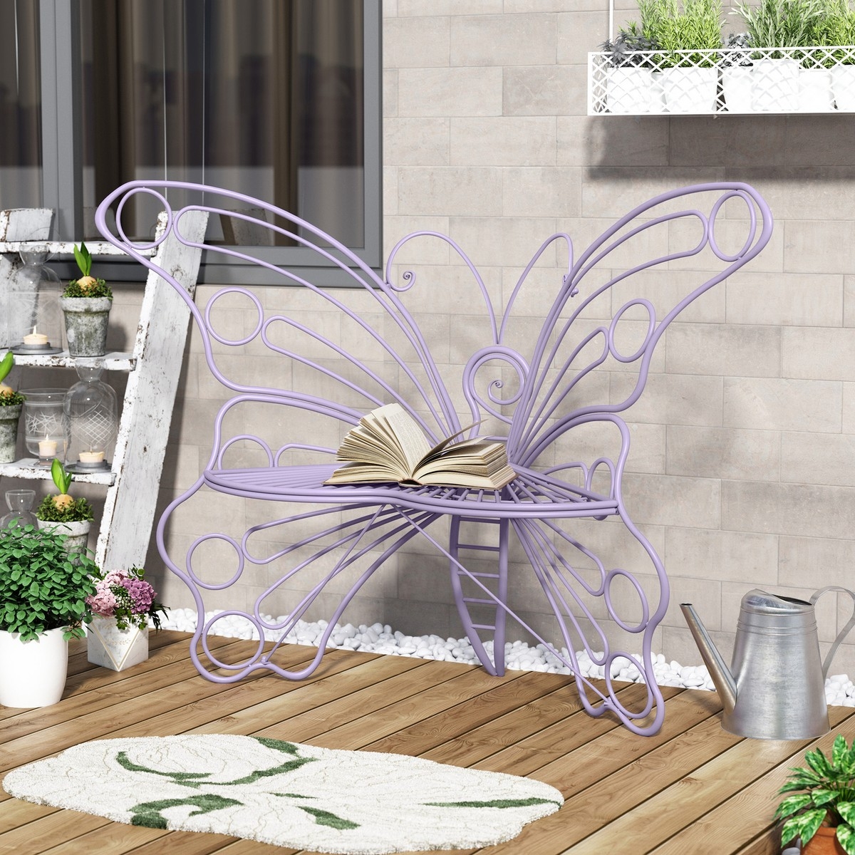 Garden Bench Lavender Purple Scrolled Metal Patio Seat