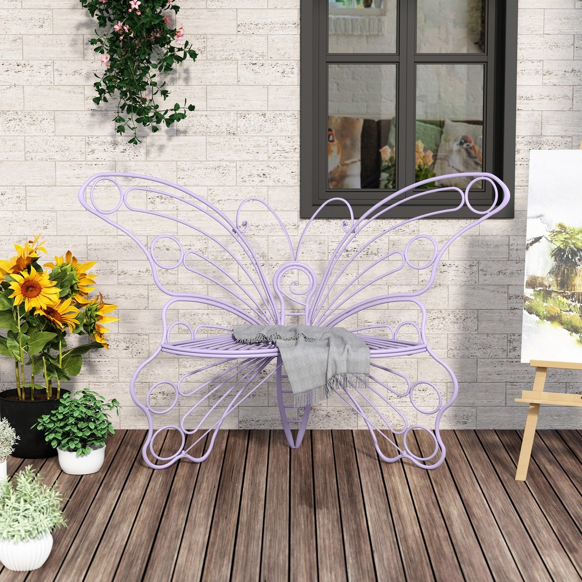 Garden Bench Matte Lavender Frame Scrolled Metal Design