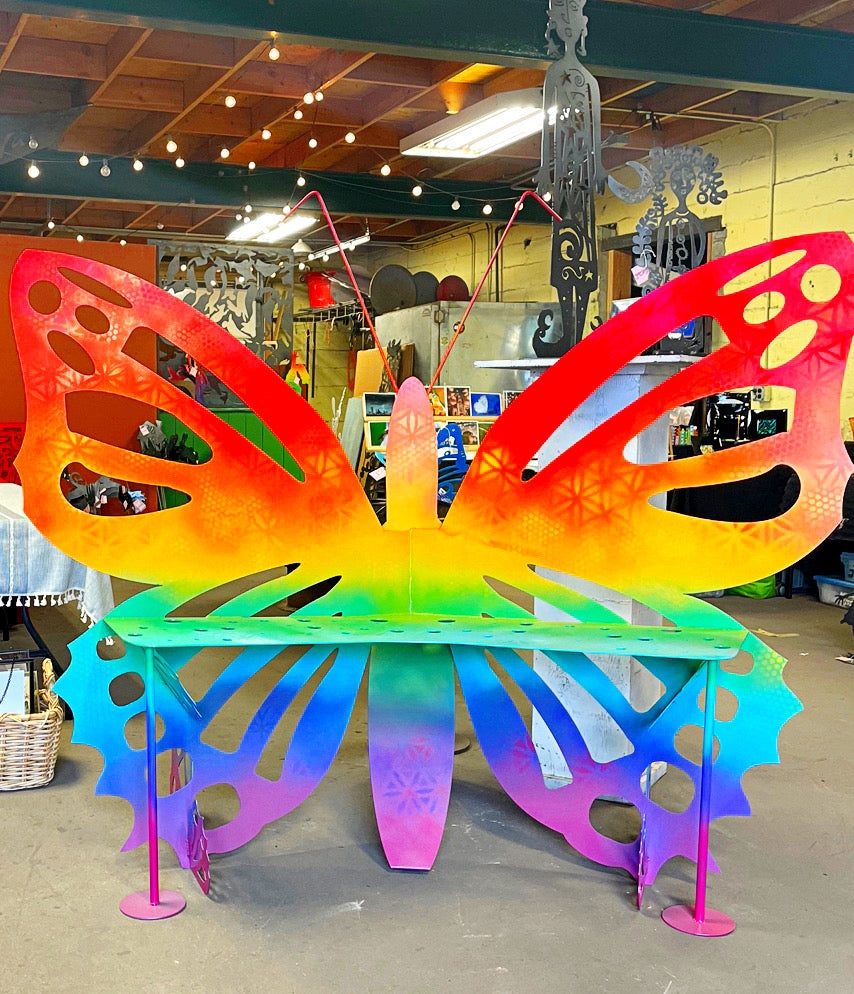 Garden Bench Rainbow Gradient Tie-Dye Artistic Sculpture