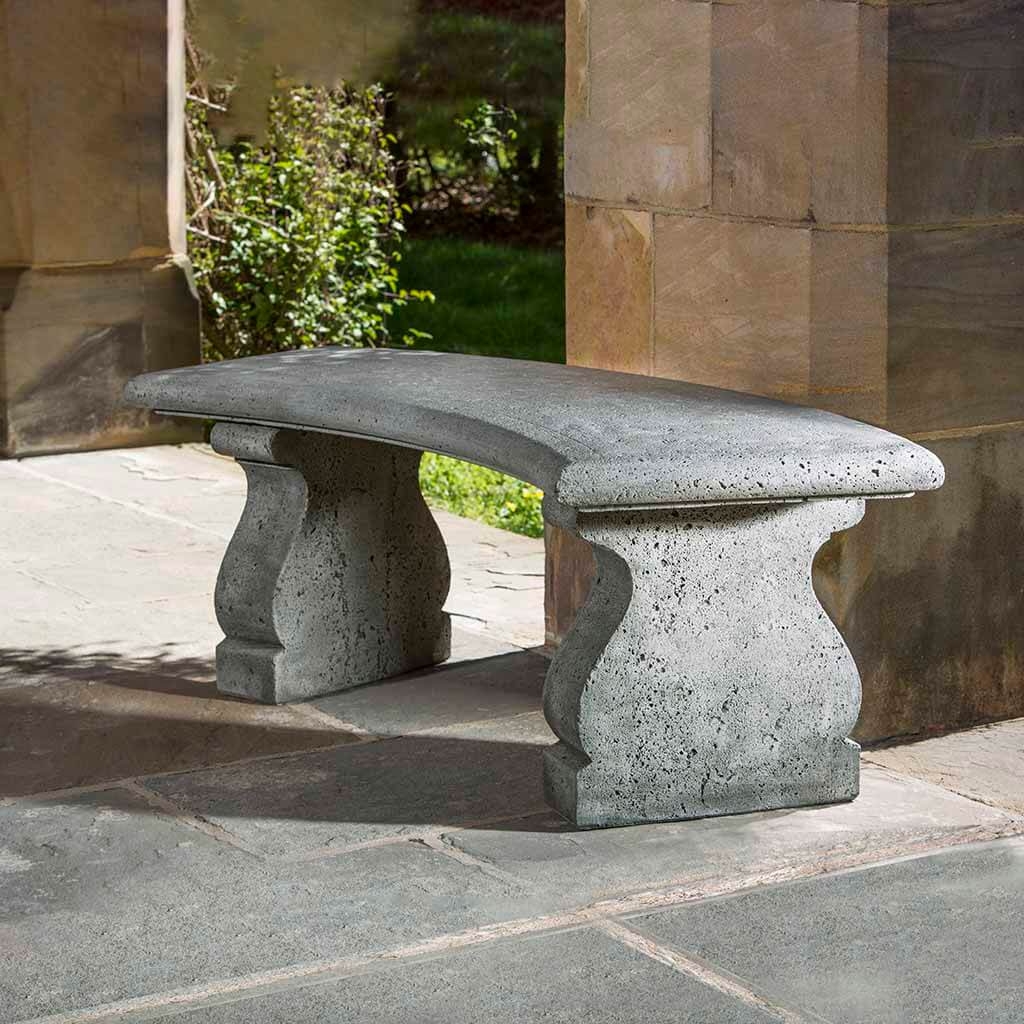 Garden Bench Scrolled Pedestal Legs Weathered Stone Seat