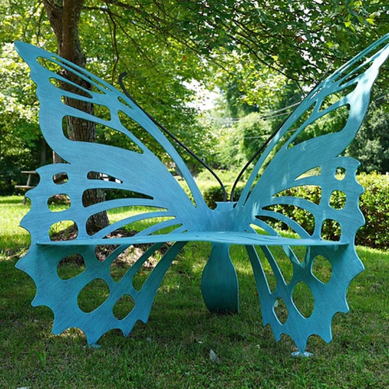 Garden Bench Teal Metal Verdigris Sculptural Focal Point