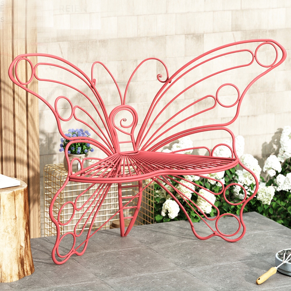 Garden Bench Vibrant Coral Pink Sculptural Metal Seat