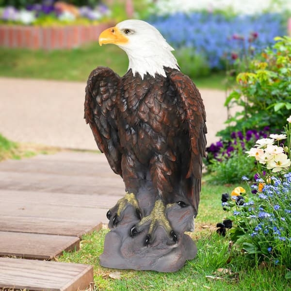 Garden Statue Bald Eagle Craggy Base Patriotic Decor Realistic