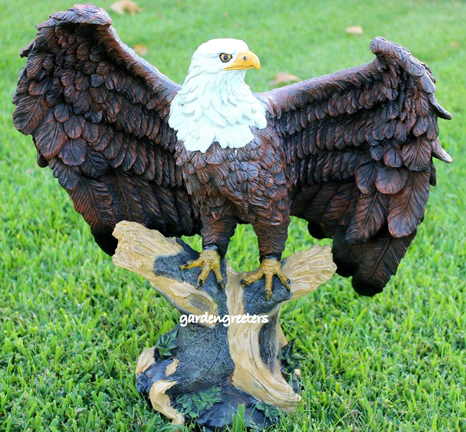 Garden Statue Patriotic Decor American Eagle Tree Stump Base Detailed