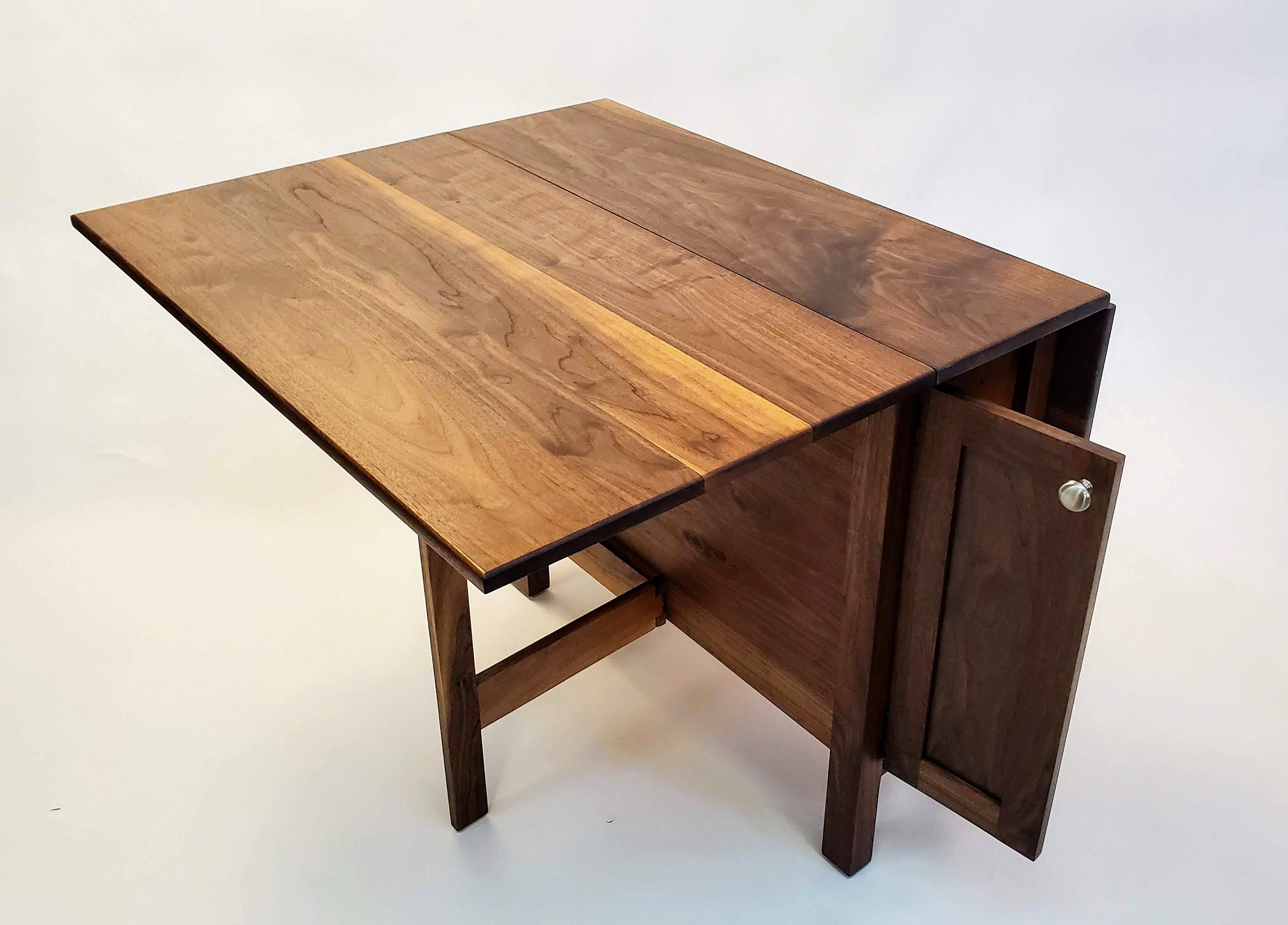 Gateleg Table with Storage Cabinet and Swing Out Leg in Walnut