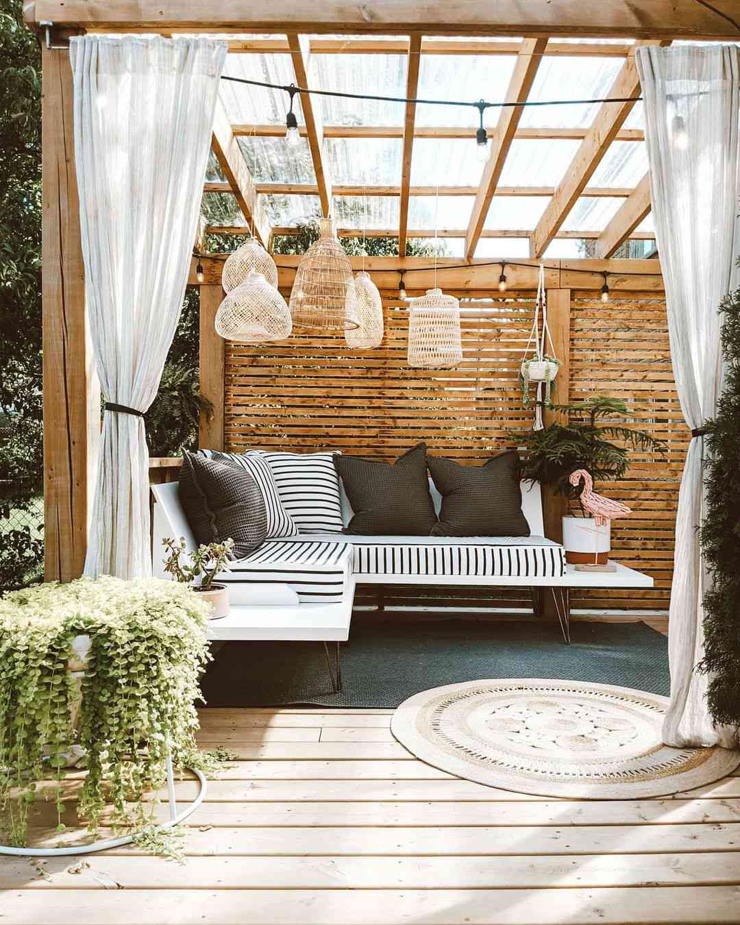 Gazebo Lounge: Striped Outdoor Upholstery White Drapes