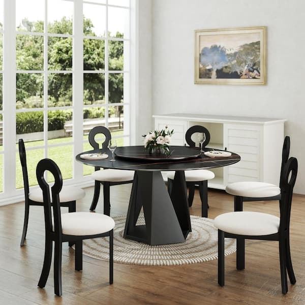 Geometric Pedestal Dining Table Set with Stone Top and Seats 8