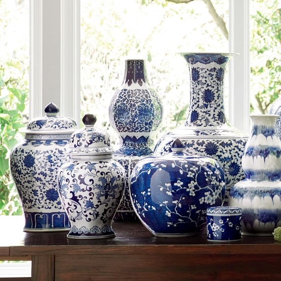 Ginger Jar Plum Blossom Pattern Dark Wood Table Decor