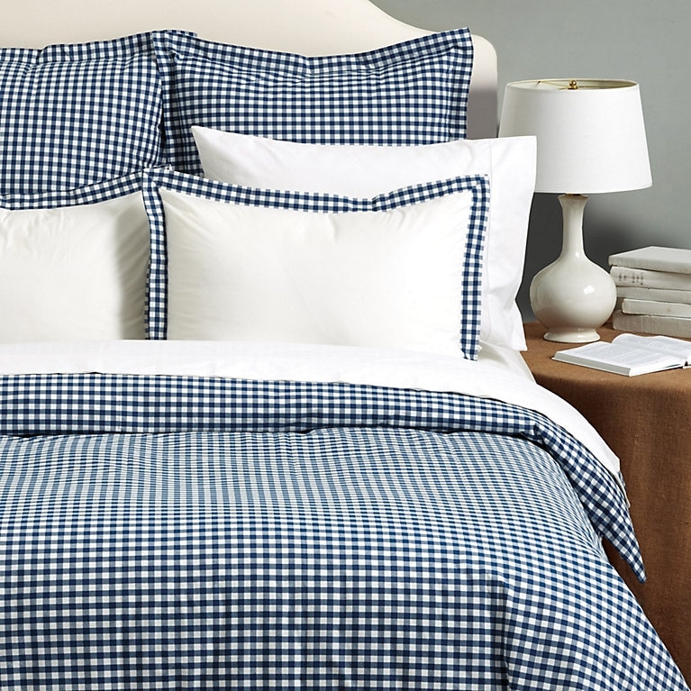 Gingham Bedding | Navy Check Pattern Contrast Trim