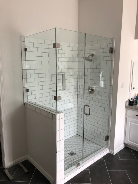 Glass Neo-Angled Enclosure with Hex Floor and Frameless Door