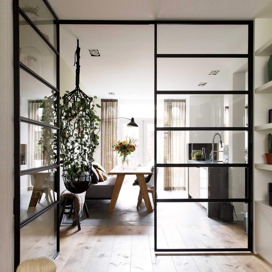 Glass Partition Grid Mullions Industrial Black Steel Partitions