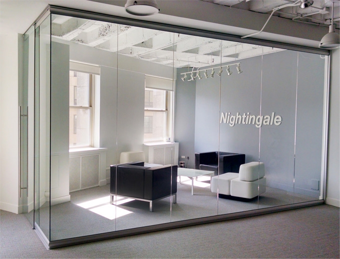 Glass Partition Wall Industrial Exposed Ceiling Office Lounge Design
