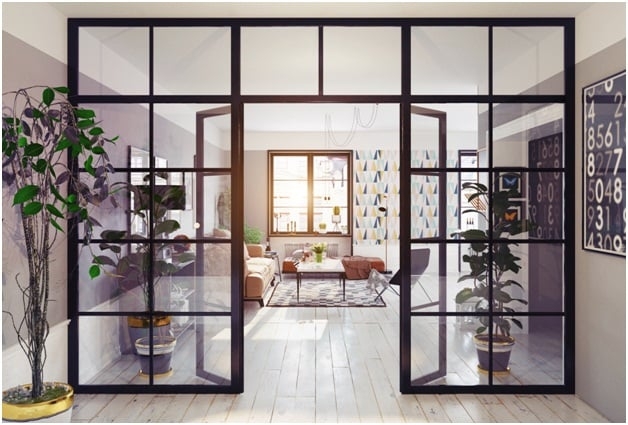 Glass Partition Wall Swing Doors Modern Loft Glass Doors