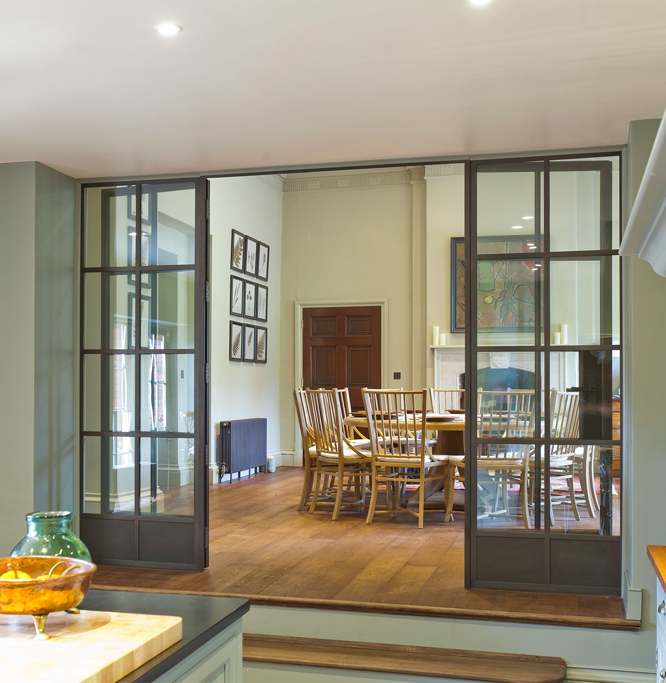 Glass Room Divider Bronze Metal Frame Internal Glass Screen Kitchen