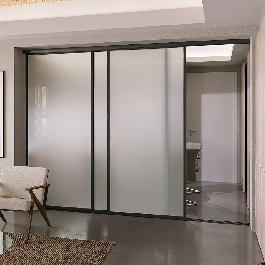 Glass Room Divider Frosted Glass Texture Sliding Partition Wall